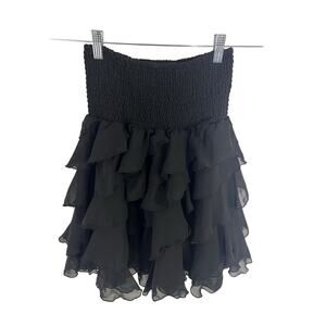 JBS Black Ruffle Mini Skirt Size Small High Waisted Lined Tiered Y2K Whimsigoth